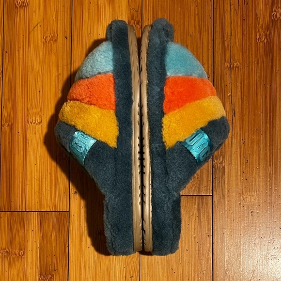 UGG® LE Fluff You Marina Blue Multicolor Sheepskin Plush Slipper Size 9 - Picture 9 of 13